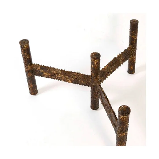 Brutalist Patinaed Brass Glass Iron Copper Cocktail Table
