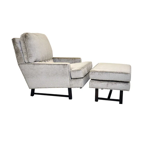 Harvey Probber Velvet Upholstered Lounge Chair with Ottoman
