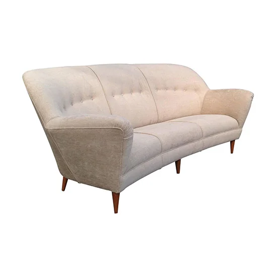 Ico Parisi Upholstered Walnut Leg Curved Sofa