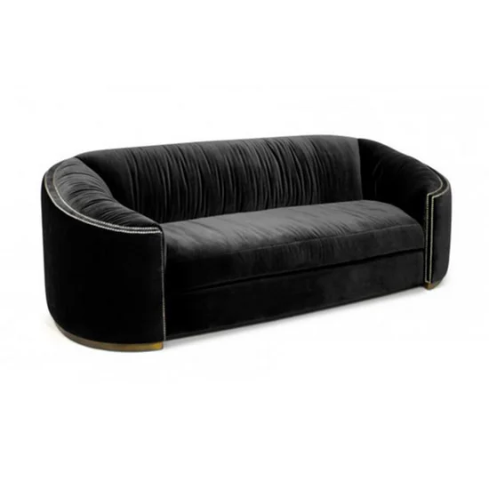 Gaylord Ink Velvet Nickel Nailhead Brass Base Sofa