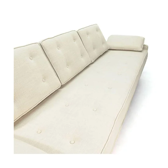 Adrian Pearsall 2408-S Sculpted Walnut Base Linen Upholstered Mid Century Sofa