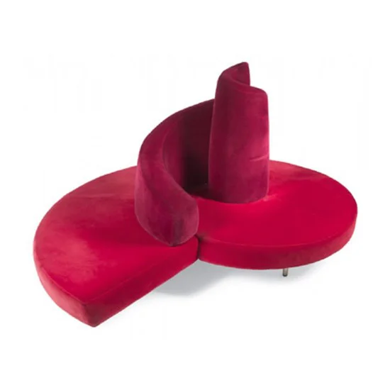 Russian Tatlin Tower Inspired Molded Red Velvet Upholstered Sofa