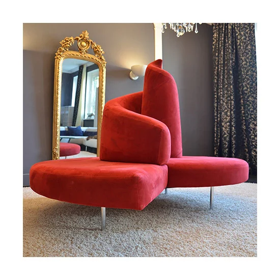 Russian Tatlin Tower Inspired Molded Red Velvet Upholstered Sofa
