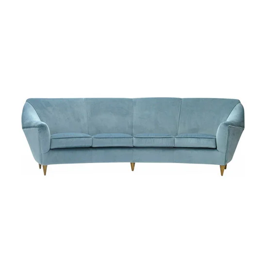 1950s Sky Blue Velvet Upholstered Italian Four Seater Sofa