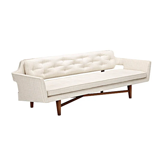 SQ3633892 Edward Wormley Mid Century Sofa Dunbar Furniture Boucle and Walnut