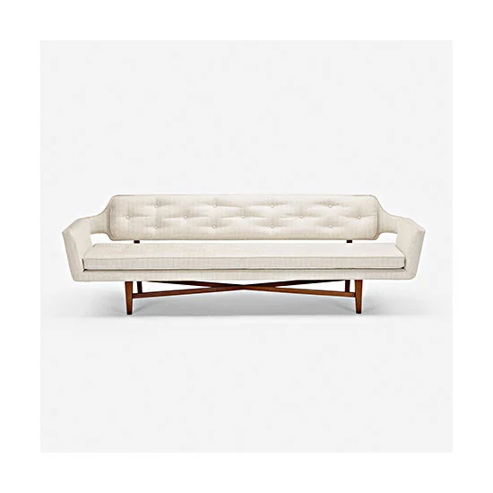 SQ3633892 Edward Wormley Mid Century Sofa Dunbar Furniture Boucle and Walnut