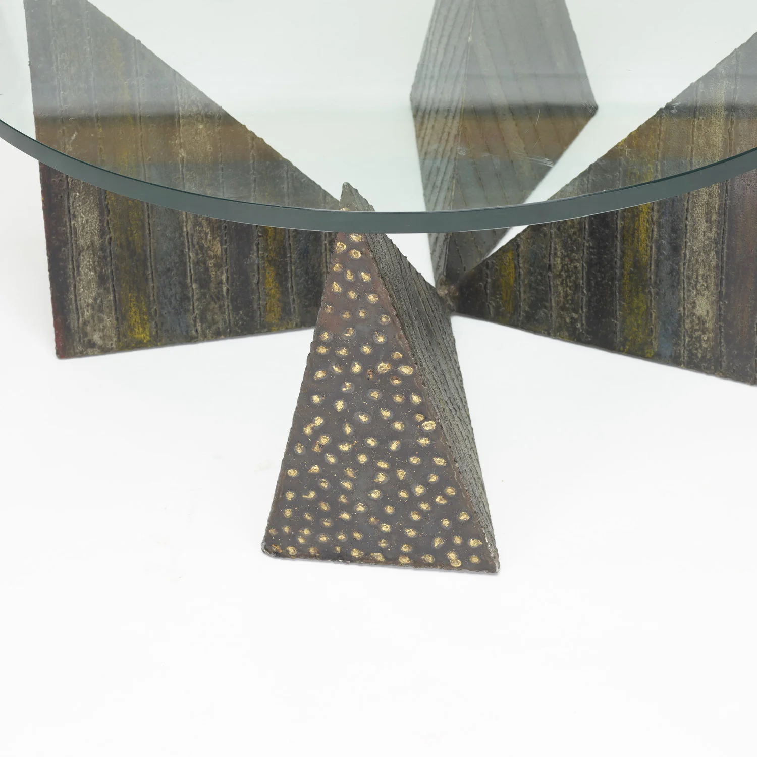 SQ8076265 Sculpted Metal Coffee Table in the manner of Paul Evans welded and Enameled Steel Glass
