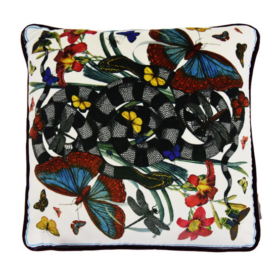 SQ5684513 Snake Ochre Burgundy Square Cushion Pontoglio 1883 Cotton Velvet and down feathers