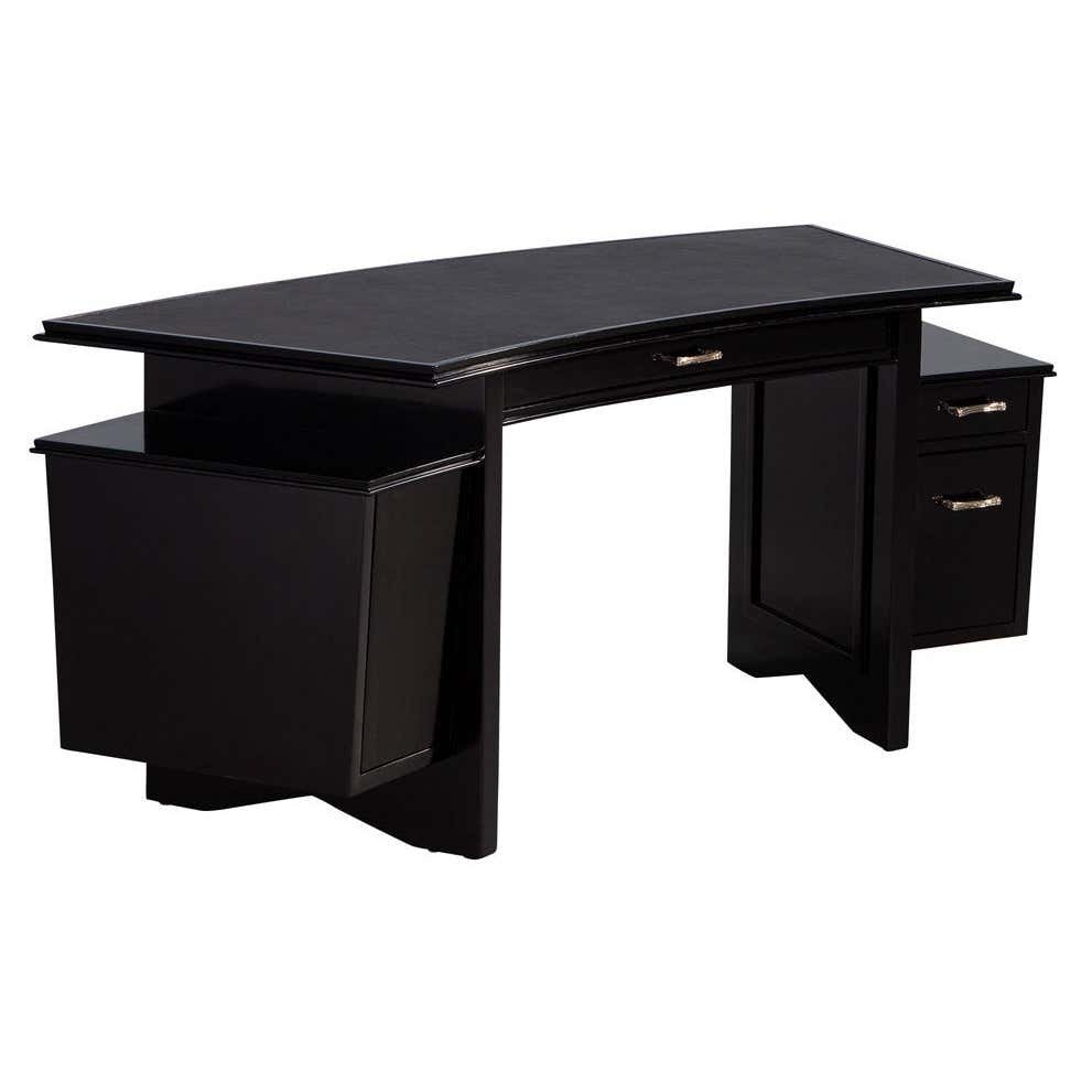 Modern Curved Black Leather Top Writing Desk