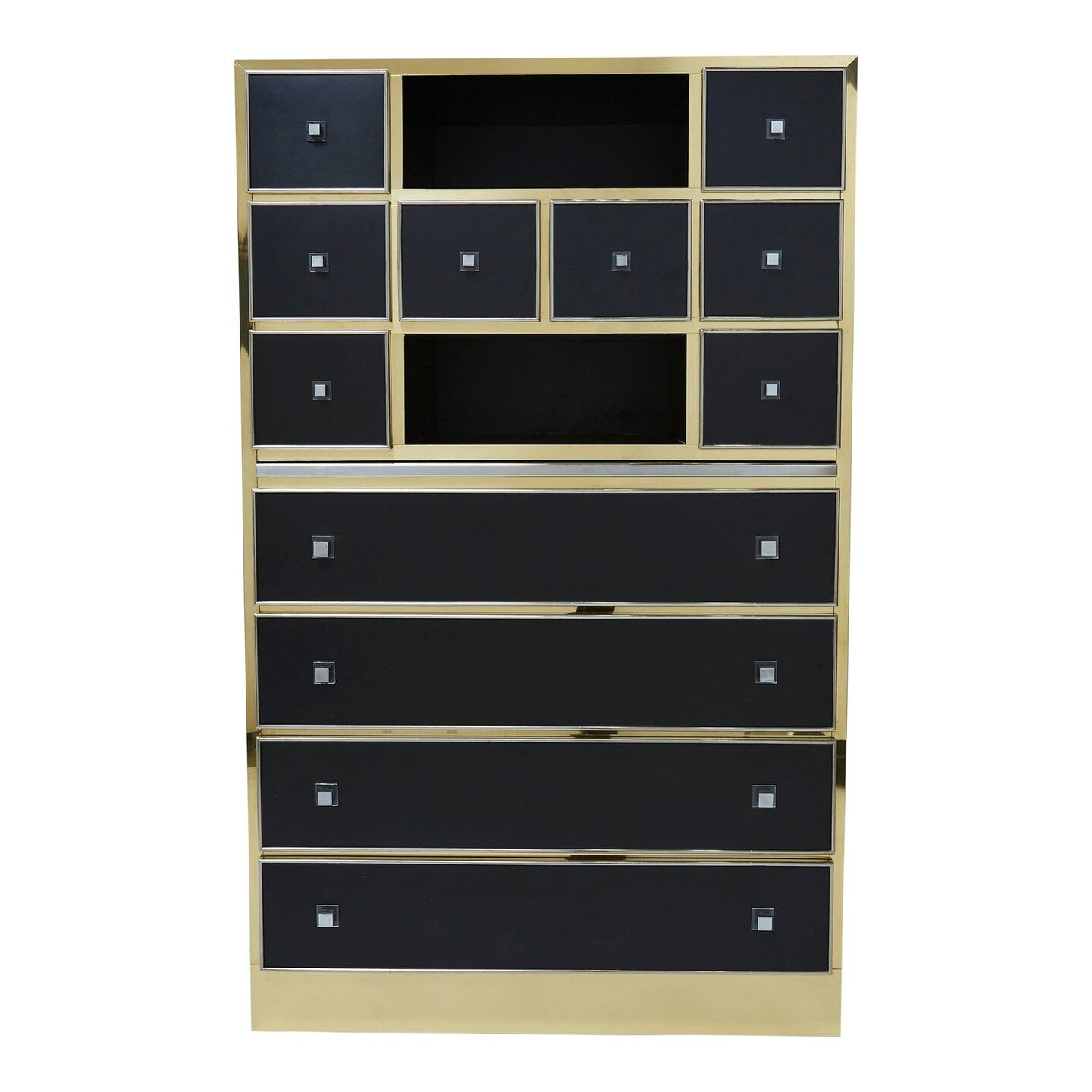1970s Brass Chrome Black Cabinet Secretaire in the Manner of Michel Pigneres

Unique French mid-century modern cabinet secr&eacute;taire in the Manner of Michel Pigneres. This piece is an exquisite example of refined, highly detailed and very well ma