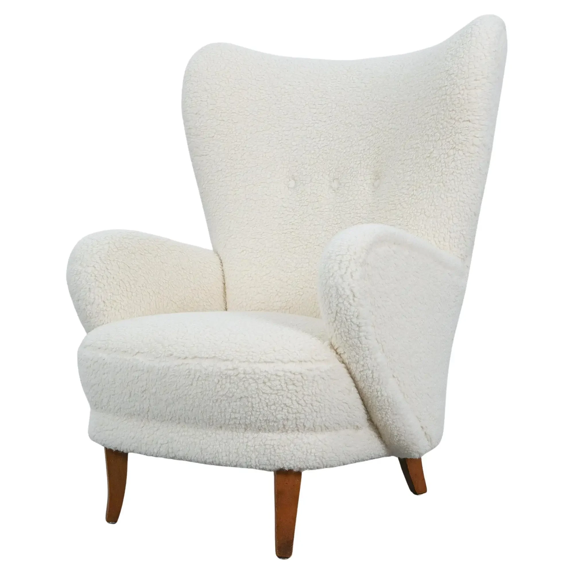 Large Bouclé Beech Wood Armchair