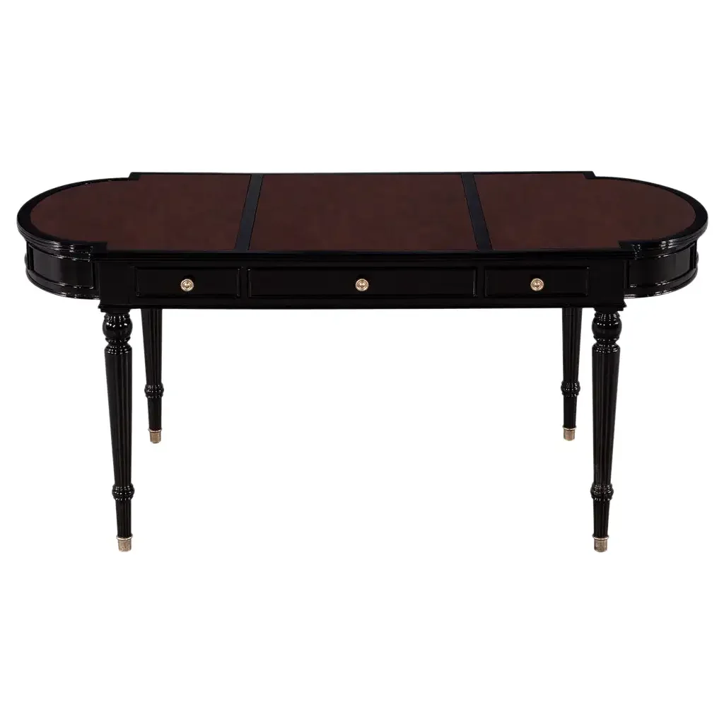 Traditional English Leather Top Black Lacquered Writing Desk