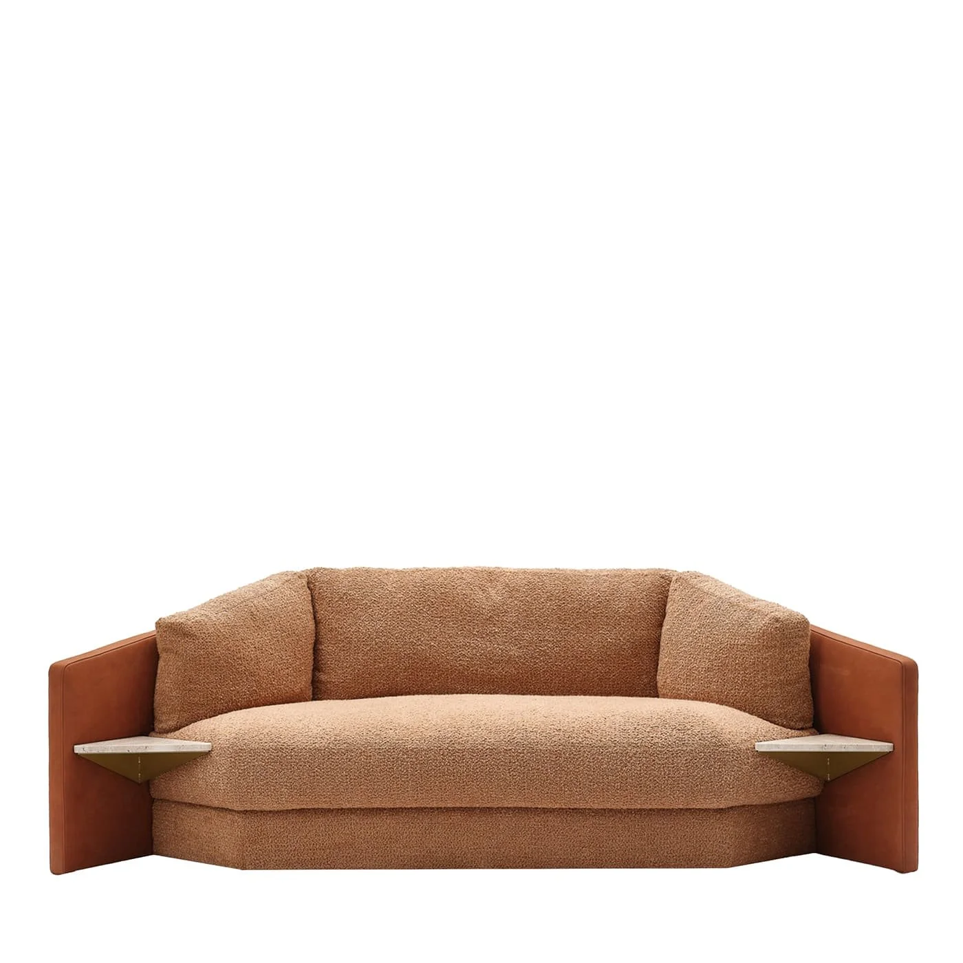 Lilith Brown-Fabric Sofa with Built-In Shelves