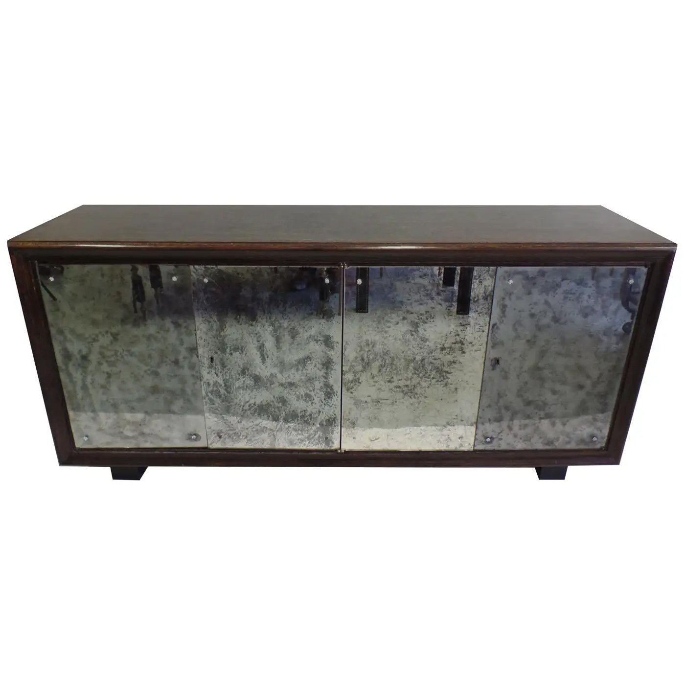 French Art Deco Cerused Oak and Mercury Mirrored Sideboard, in the Manner of Eugene Printz