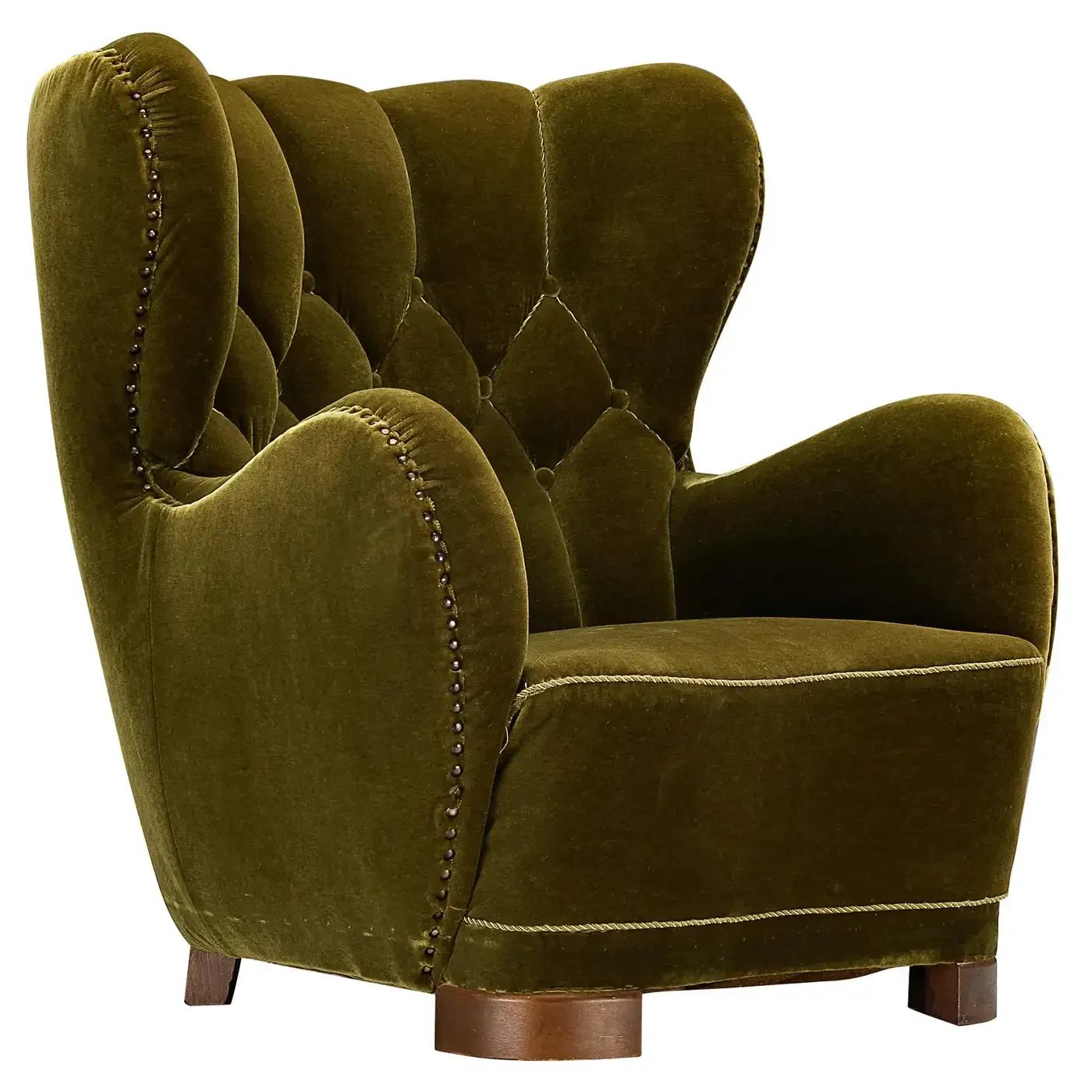 Charming Danish Lounge Chair in Dark Green Velvet