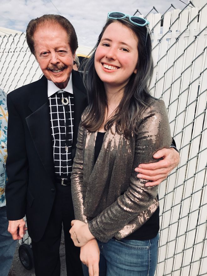Backstage in Plant City, Florida with Kenny Lovelace, guitarist and pioneer rock fiddler who has played with Jerry Lee Lewis for 52 years. He encouraged me and told me to keep rocking!