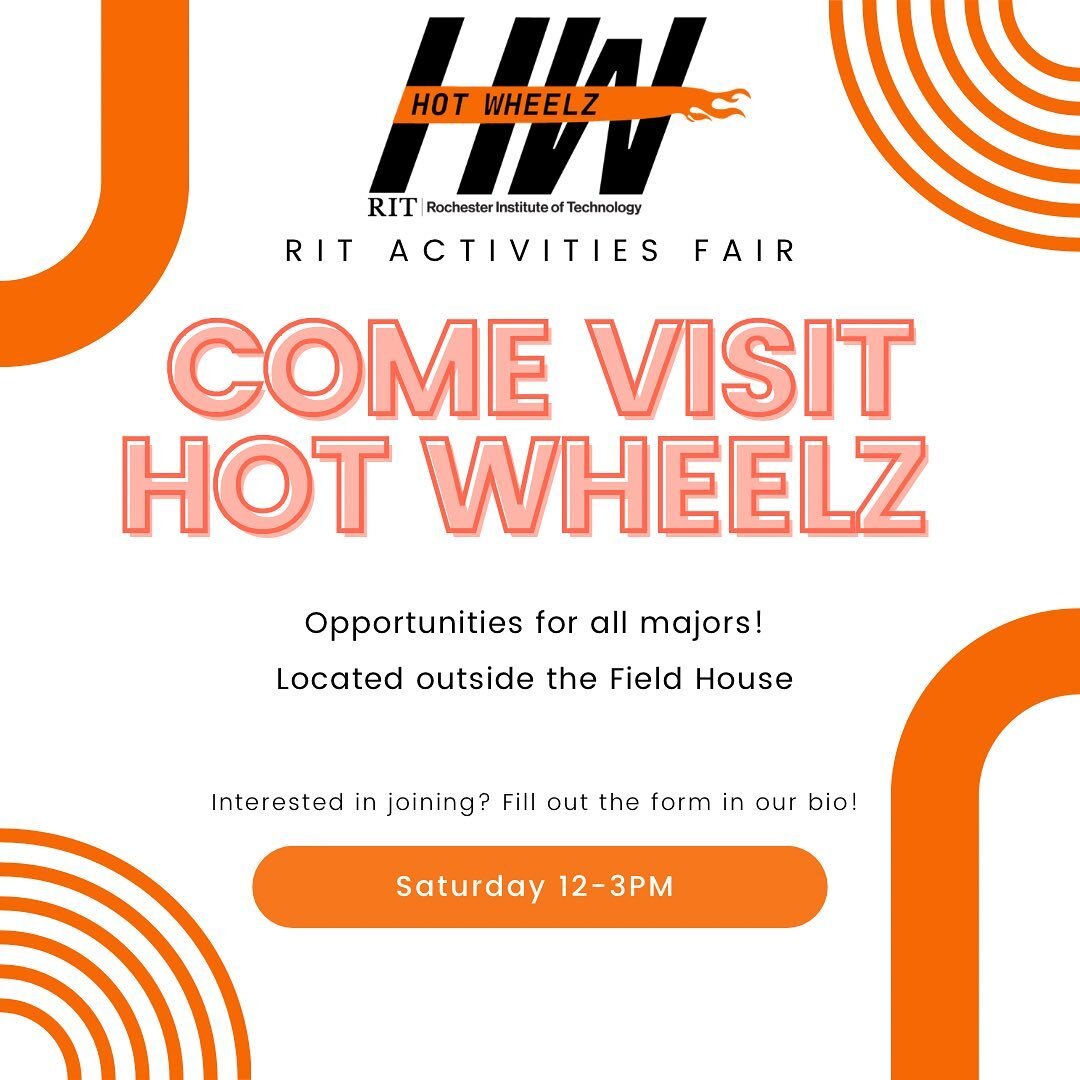 Come visit the Hot Wheelz table outside the field house at the activities fair Saturday from 12-3PM. There are opportunities for all majors! Can't wait to see you there!! 🧡🐅