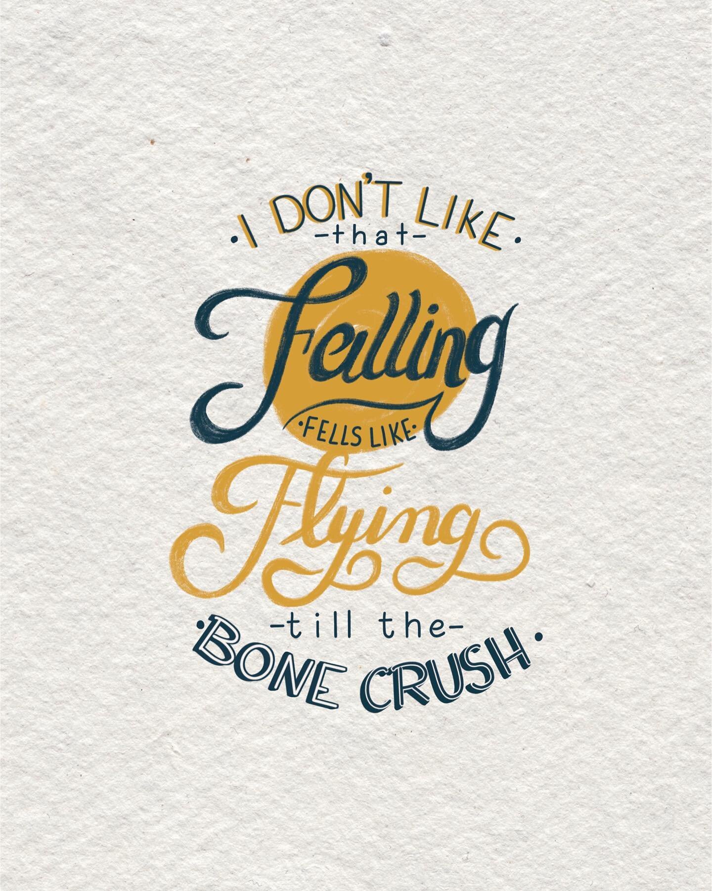 I don&rsquo;t like that falling feels like flying
till the bone crush
.

3/_ in my series of #favetay lyrics
.
#caraweissdesign #taylorswift #midnights #red #fearless #lettering #letteredlyrics #handlettered #art #digitalart #ours #artistsoninstagram