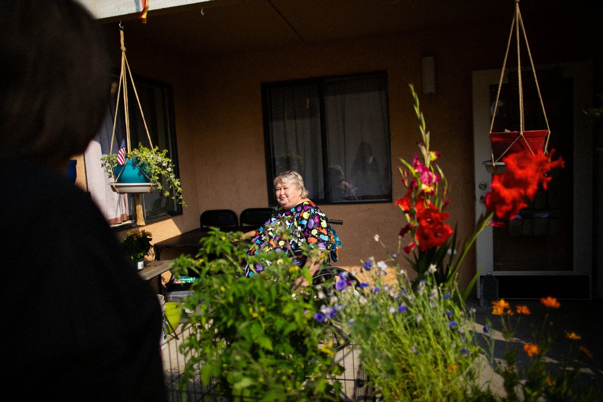 Rosemary Dyer on her patio at the transitional housing complex Home Free, where she has lived since her sentence for killing her abusive husband was commuted.Credit:Talia Herman for The New York Times