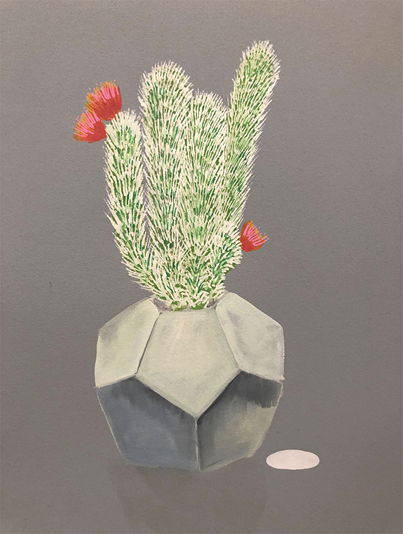 Cactus 1 . 30cm x 30cm. Mounted & framed under glass.