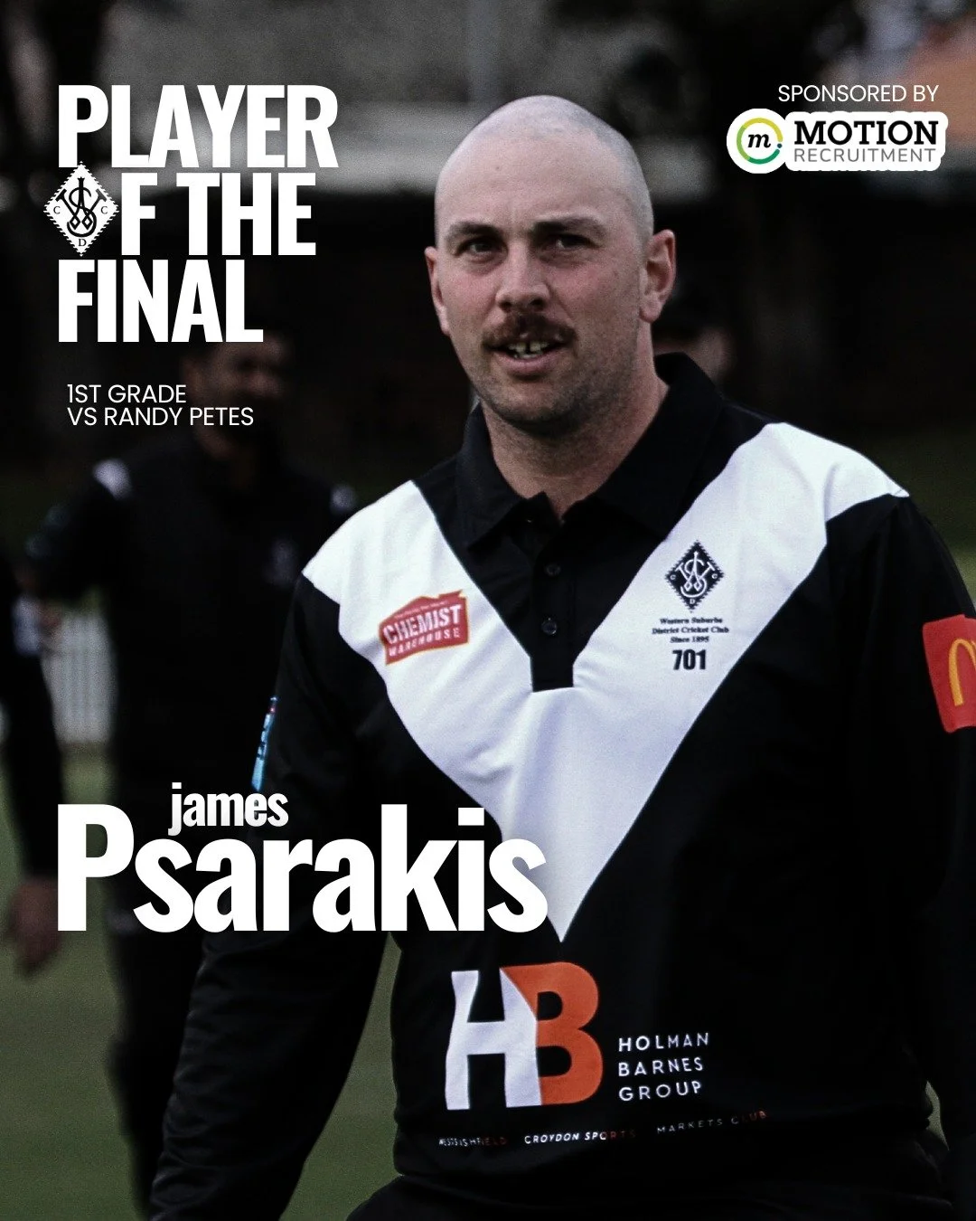 Now we have had a moment to breathe, we need to give an offical Congratulations to captain James Psarakis on taking out the player of the final awarded by umpires Greg Davidson and Simon Lightbody.

83 not out off 53 balls - 5 x 4's &amp; 3 x 6's

A 