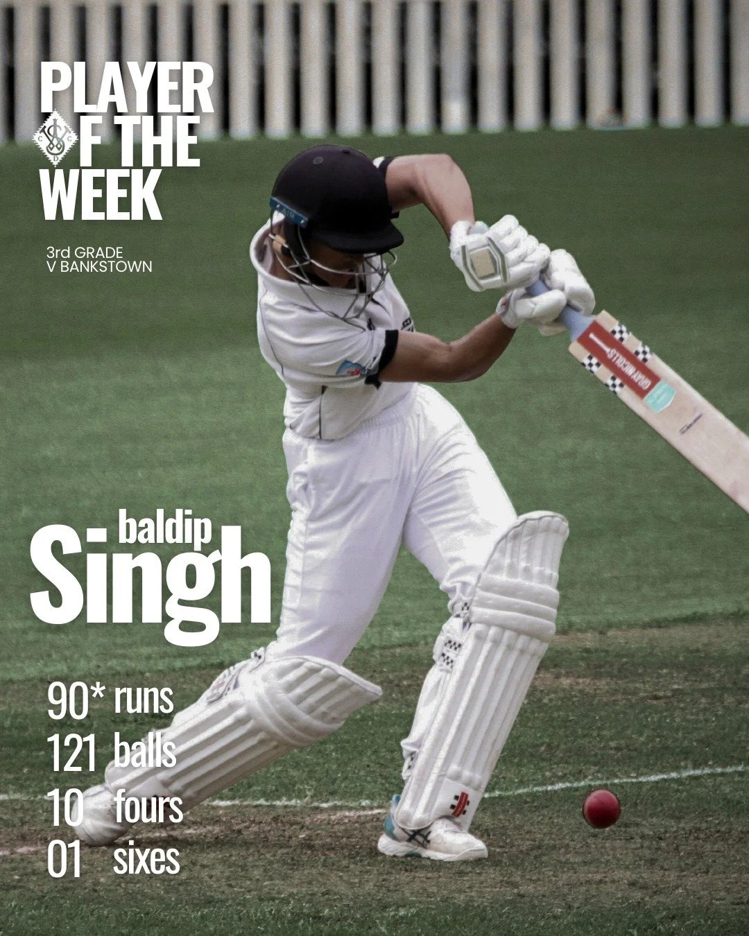 Player of the Week goes to Baldip Singh for his match-winning 90* against Bankstown. Facing 121 balls in the heat, he anchored the innings perfectly to ensure the 3s came away with the win. An incredibly mature performance from the youngster. Top wor
