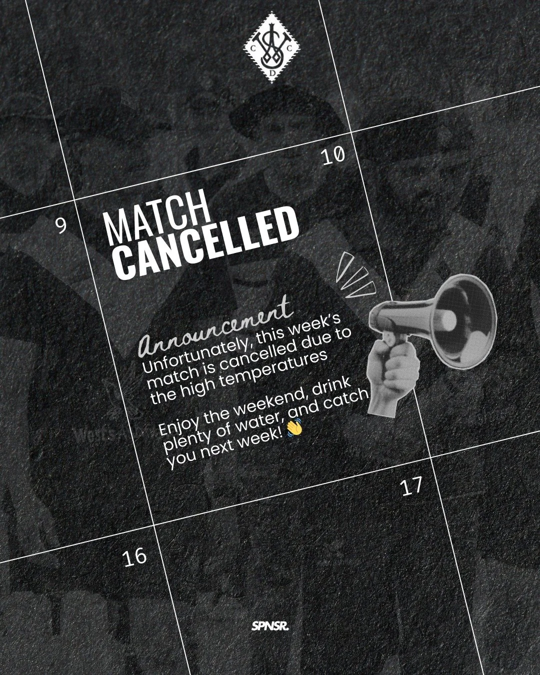 Match Update: This week&rsquo;s fixture has been cancelled due to the heat. Stay hydrated and we&rsquo;ll see you all next week. ☀️👋

#swoopinseason #betterpeoplethroughcricket