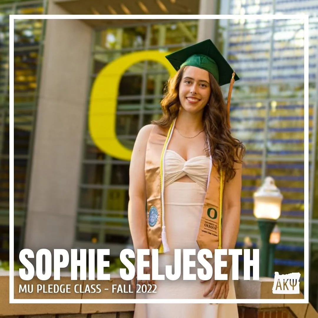 SENIOR SPOTLIGHT: Sophie Seljeseth

Sophie is studying Business Administration with concentration in Finance and OBA and minors in Economics and Psychology! She is originally from San Fransisco, CA and is apart of the Mu pledge class, joining Alpha K