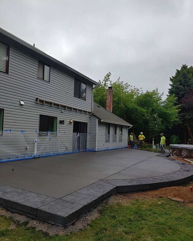 This morning's pour went well and the team is pouring the 1st placement of the driveway now. #CalPortland #PATIO #summertime #summervibes #stampedconcrete