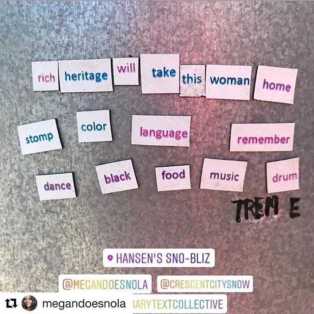 We&rsquo;re digging this little street poem by @megandoesnola referencing her history and heritage 💛💚💜
.
.
.
#Repost @megandoesnola ・・・
Had a blast today at the @temporarytextcollective outside @snobliz! &ldquo;Rich heritage will take this woman h