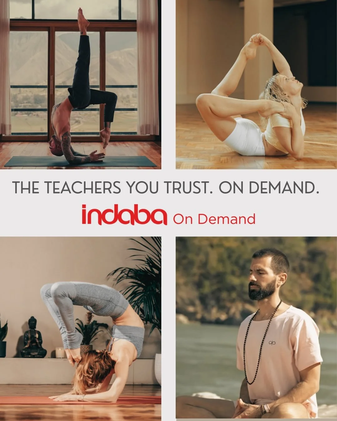 Christmas practice sorted.

Indaba On Demand gives you instant access to a rich library of recorded classes so you can practice wherever the festive season takes you. At home visiting family away on holiday or carving out a quiet hour just for you.