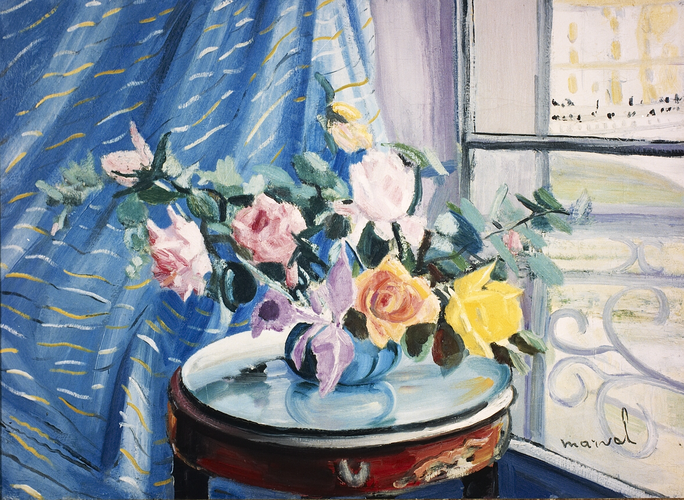 Roses à ma Fenêtre, Jacqueline Marval. Huile sur toile.