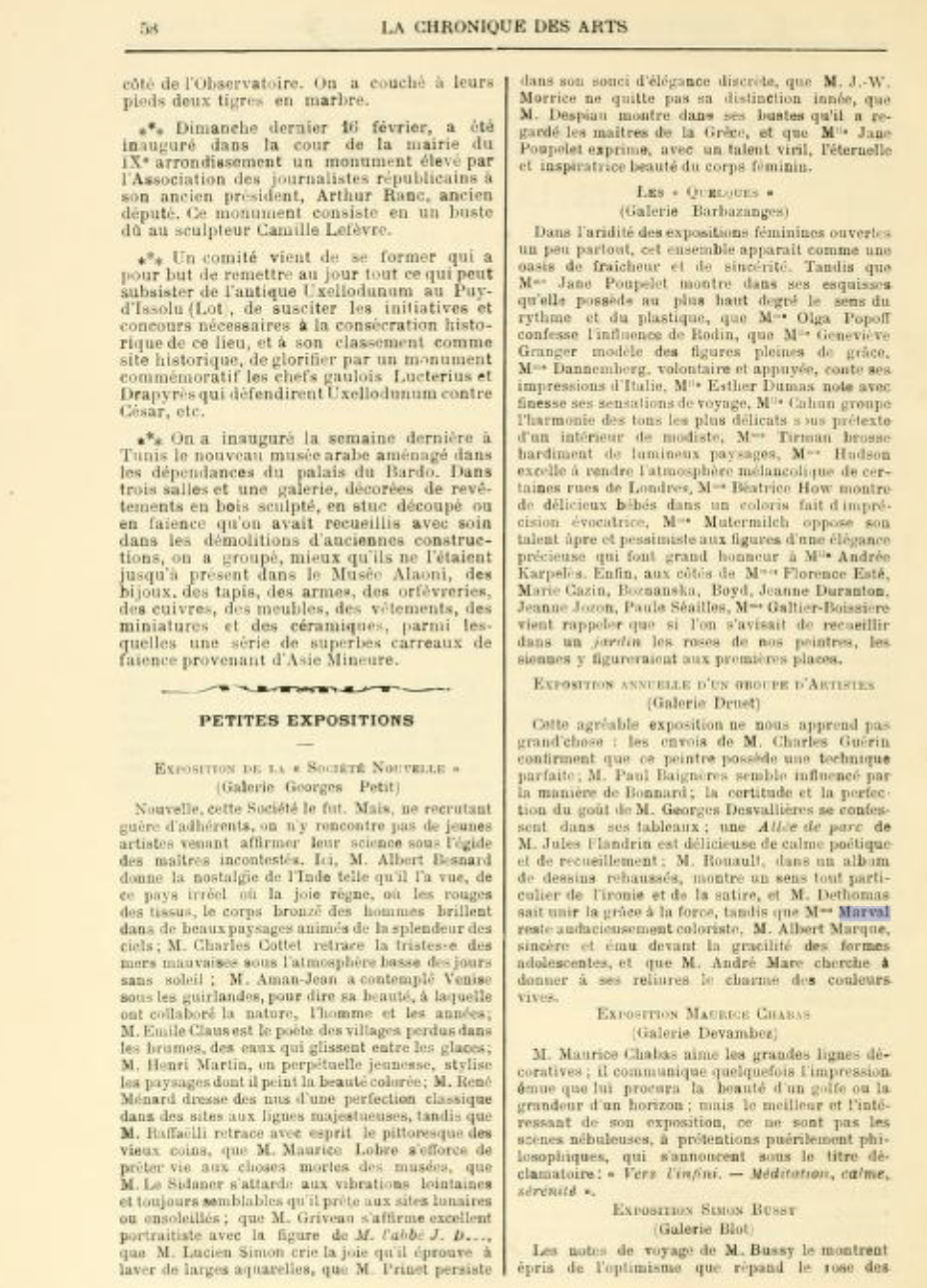  Chronique des Arts et de la Curiosité, Gazette des Beaux-Arts, février 1913