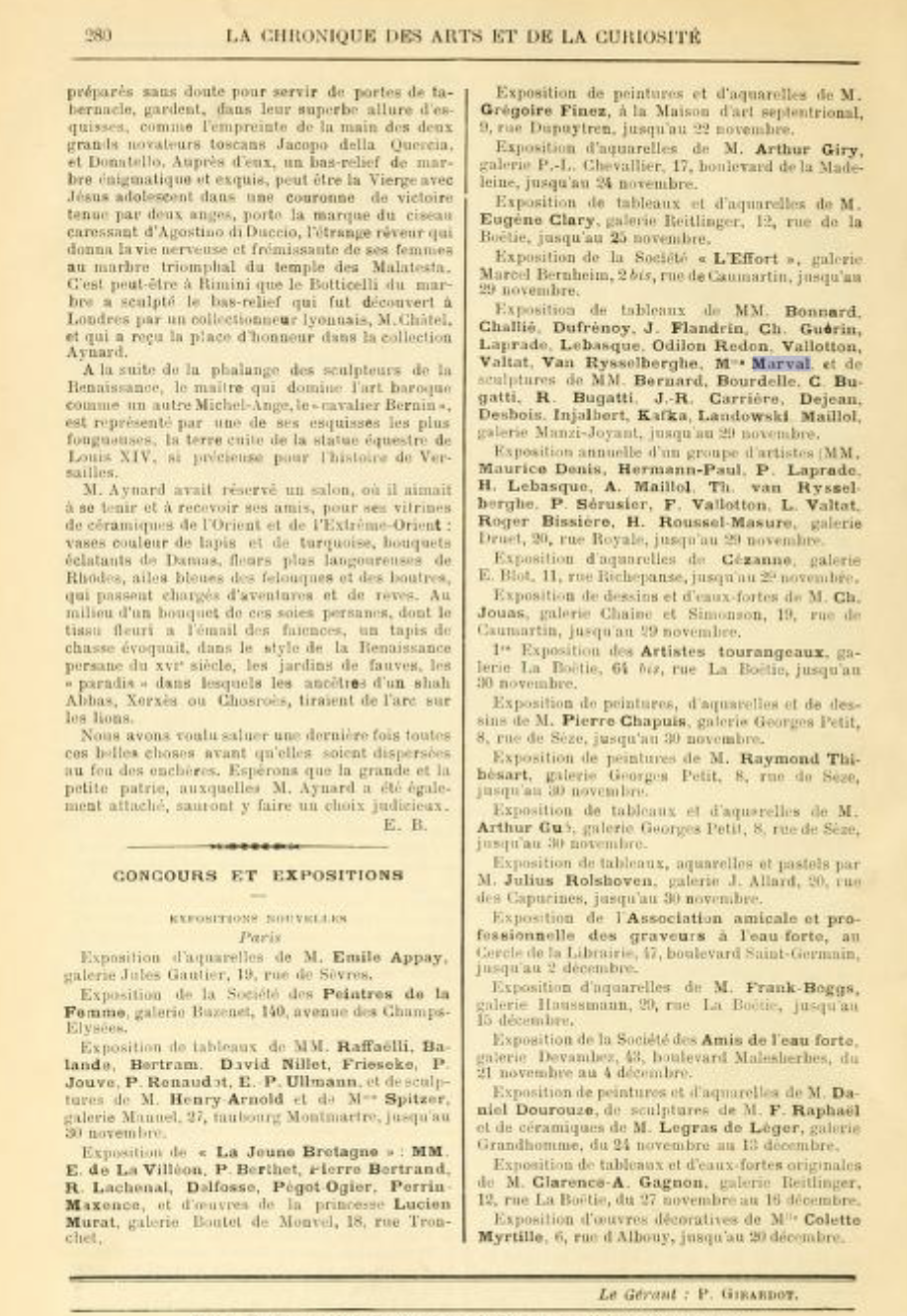 Chronique des Arts et de la Curiosité, Gazette des Beaux-Arts, novembre 1913 (Copy)