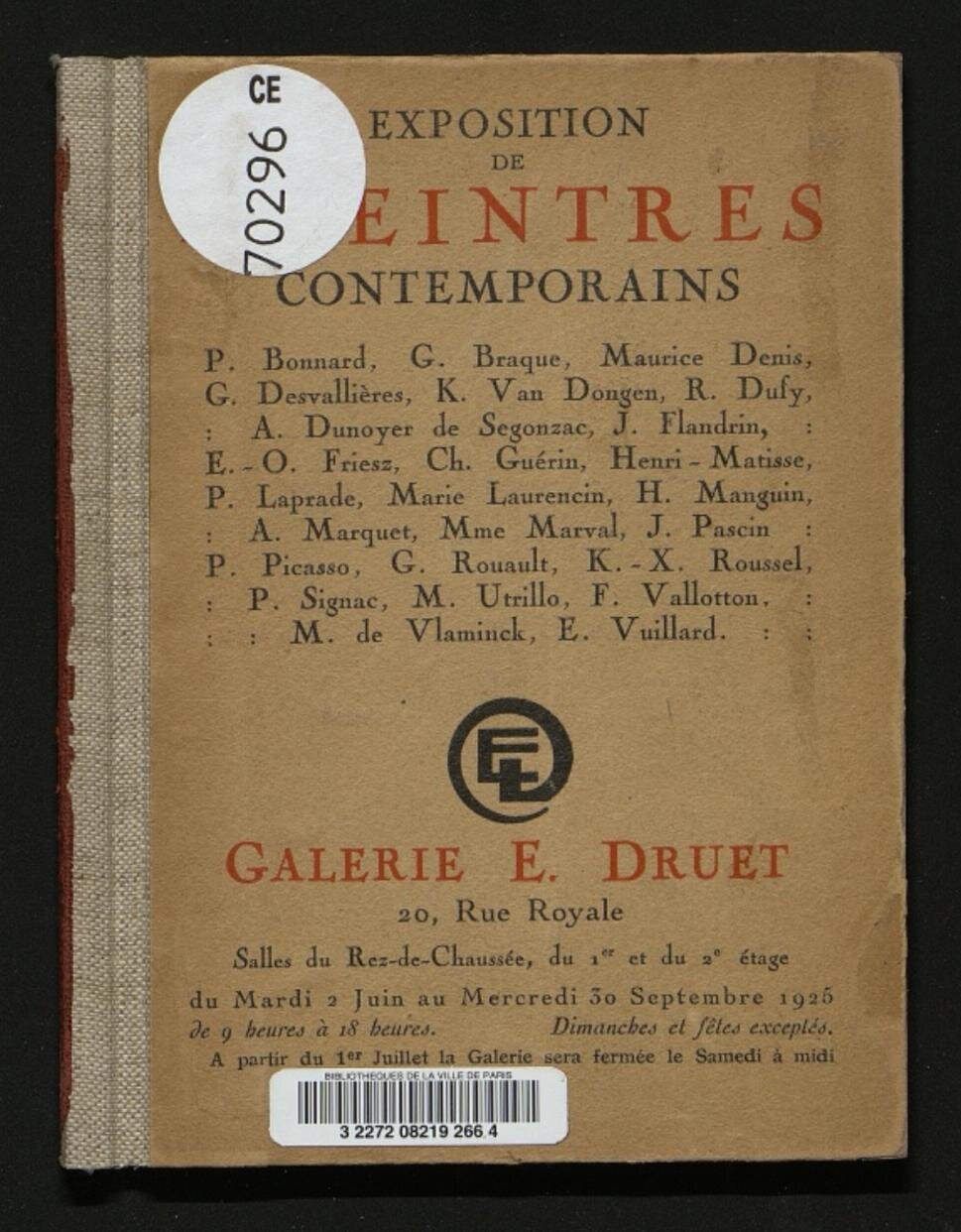 Exposition de peintres contemporains, galerie Druet, septembre 1925