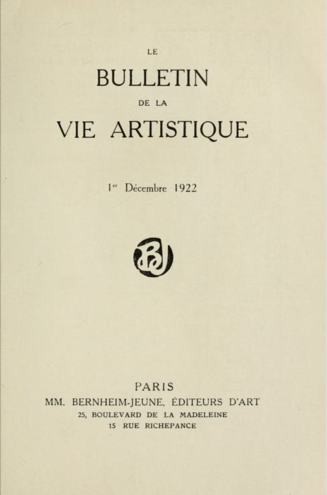 Le Bulletin de la Vie Artistique, 1920 (Copy)