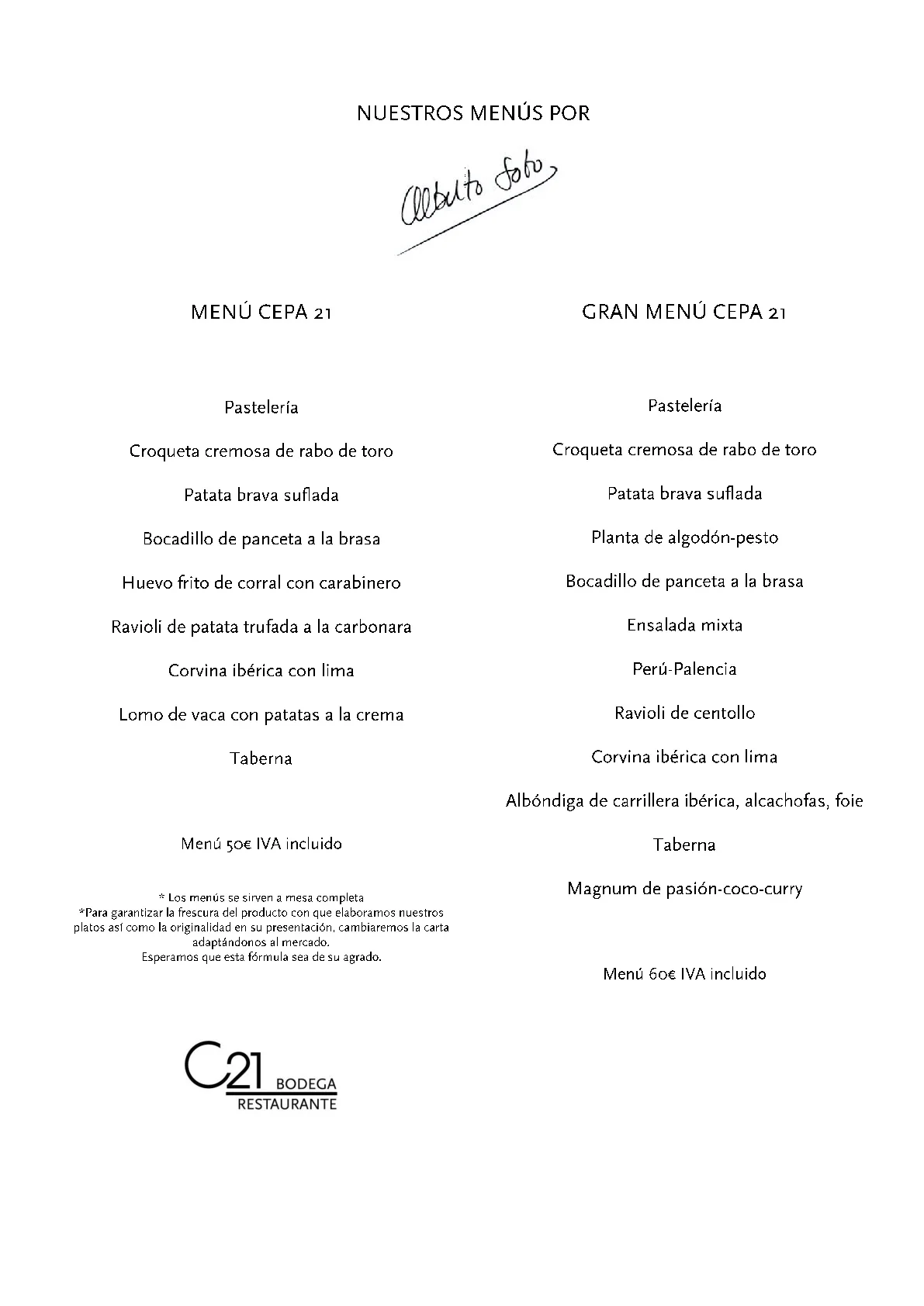 Alarga el Día de la Madre con nuestros nuevos MenúsC21