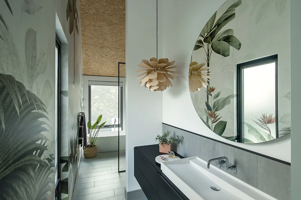 Botanical ensuite bathroom at Oxley House, featured as a Houzz Room of the Week