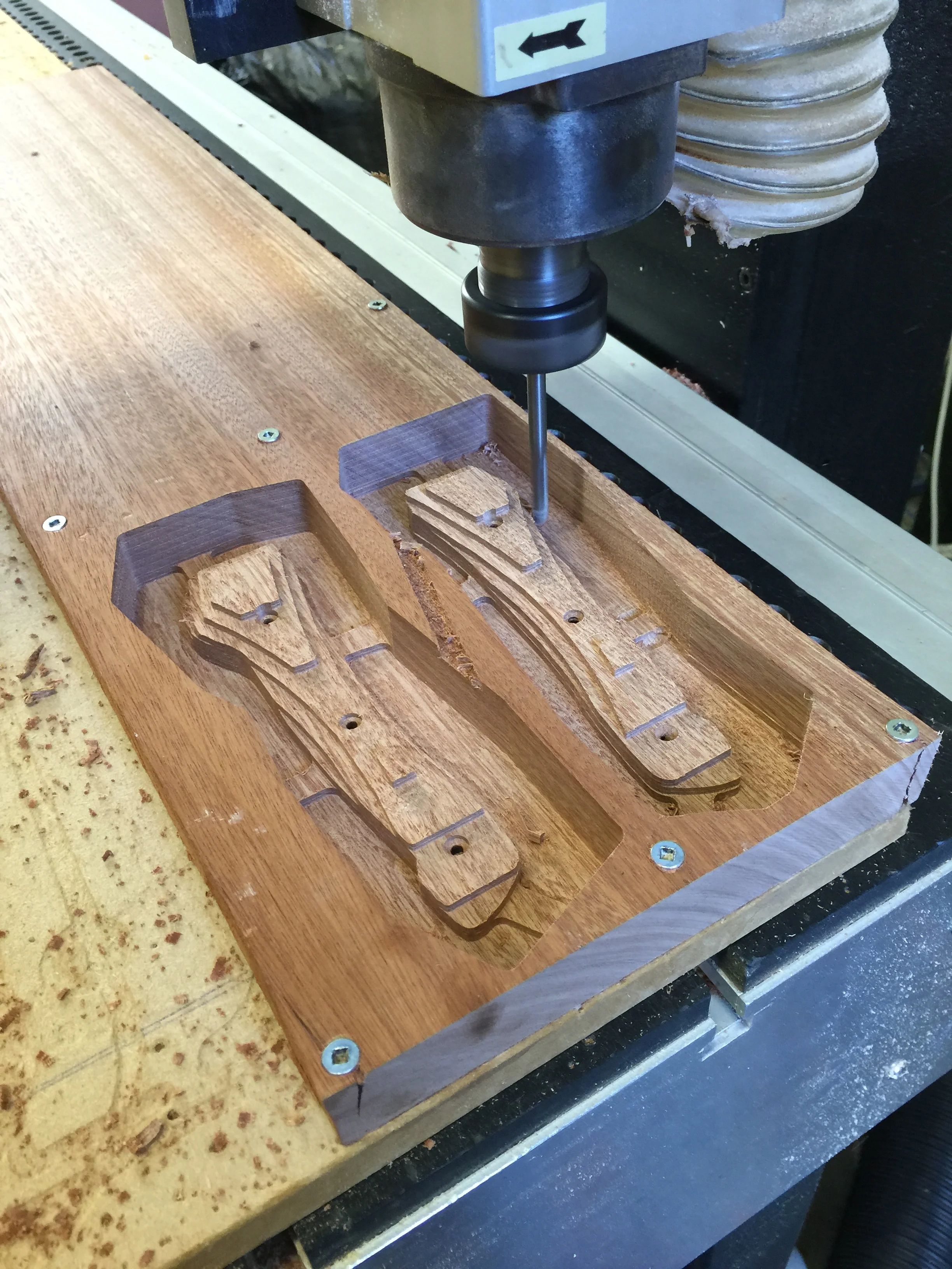  Process: CNC the handle in African Mahogany 