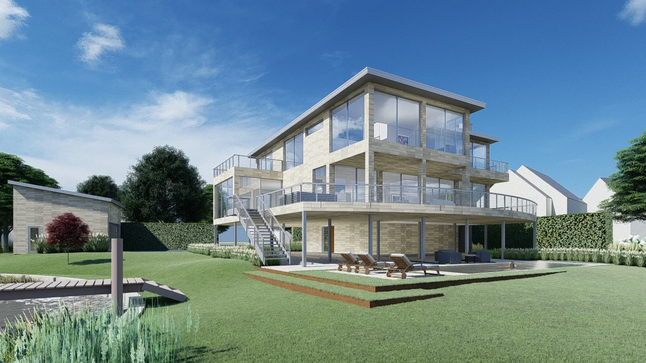 Rendering of Osprey Point by GA. Follow along for a behind the scenes look at the design development and construction of this modern waterfront property in Greenwich, CT.