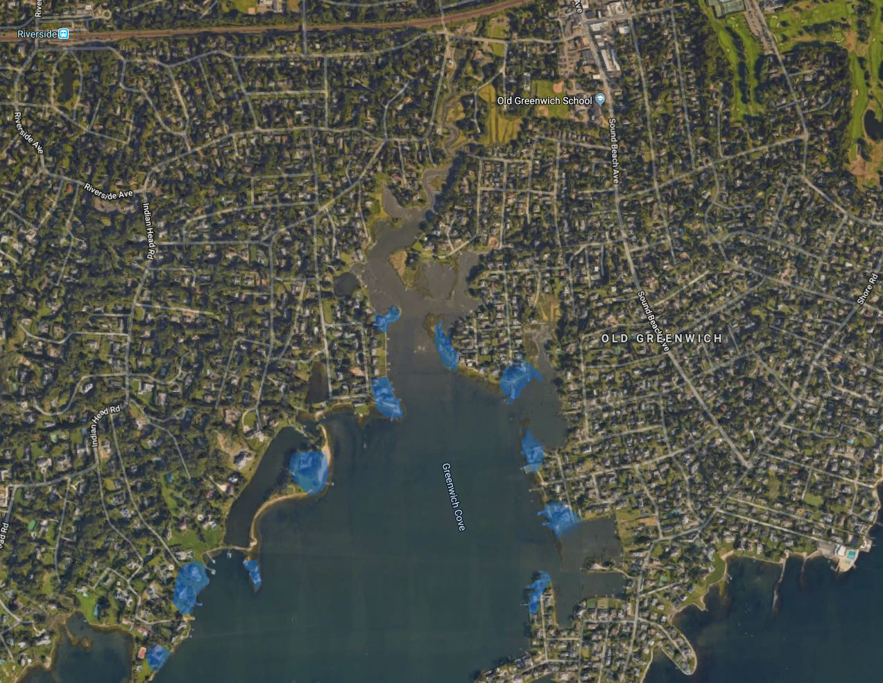 Focusing on oversized properties which feature expansive waterfront views, inventory to a limited selection. (Image via Google Earth)
