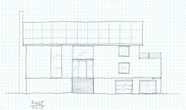 East elevation sketch of the new Granoff residence. Image courtesy Rich Granoff