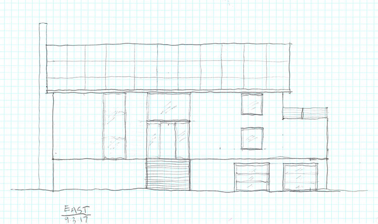 East elevation sketch of the new Granoff residence. Image courtesy Rich Granoff