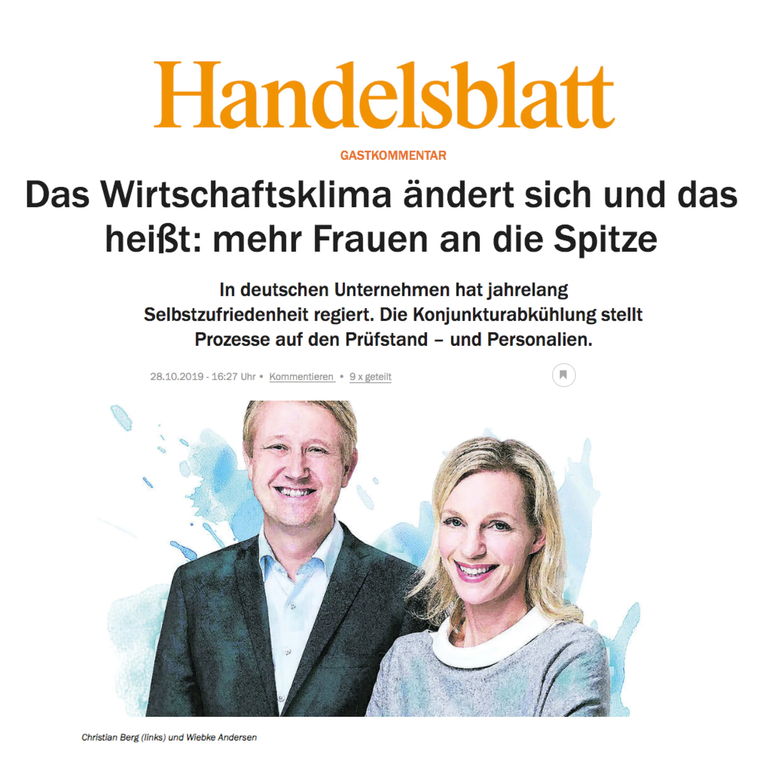 Mehr weibliche Vorstände und CEOs: Gastbeitrag im Handelsblatt