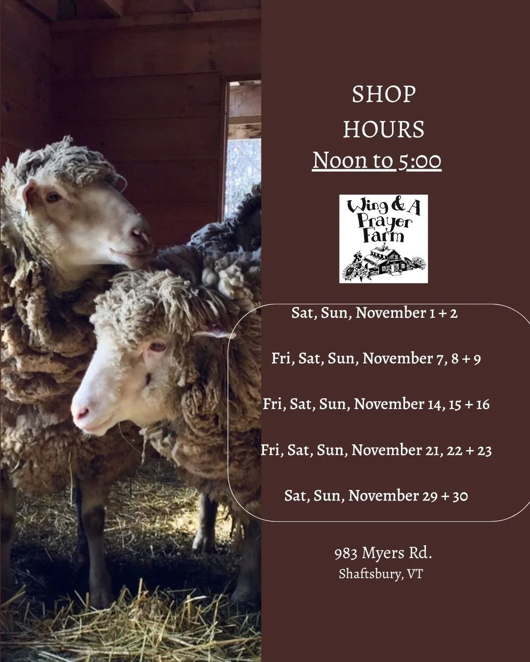 November Shop Hours