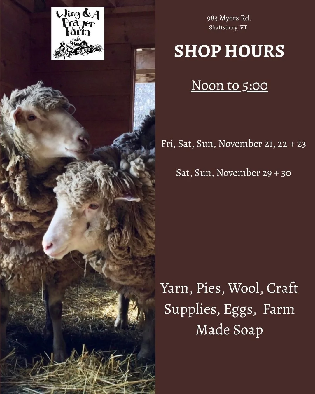November Shop Hours