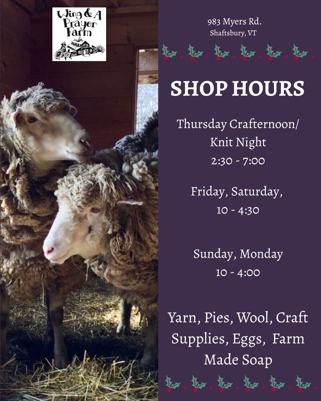 DECEMBER SHOP HOURS