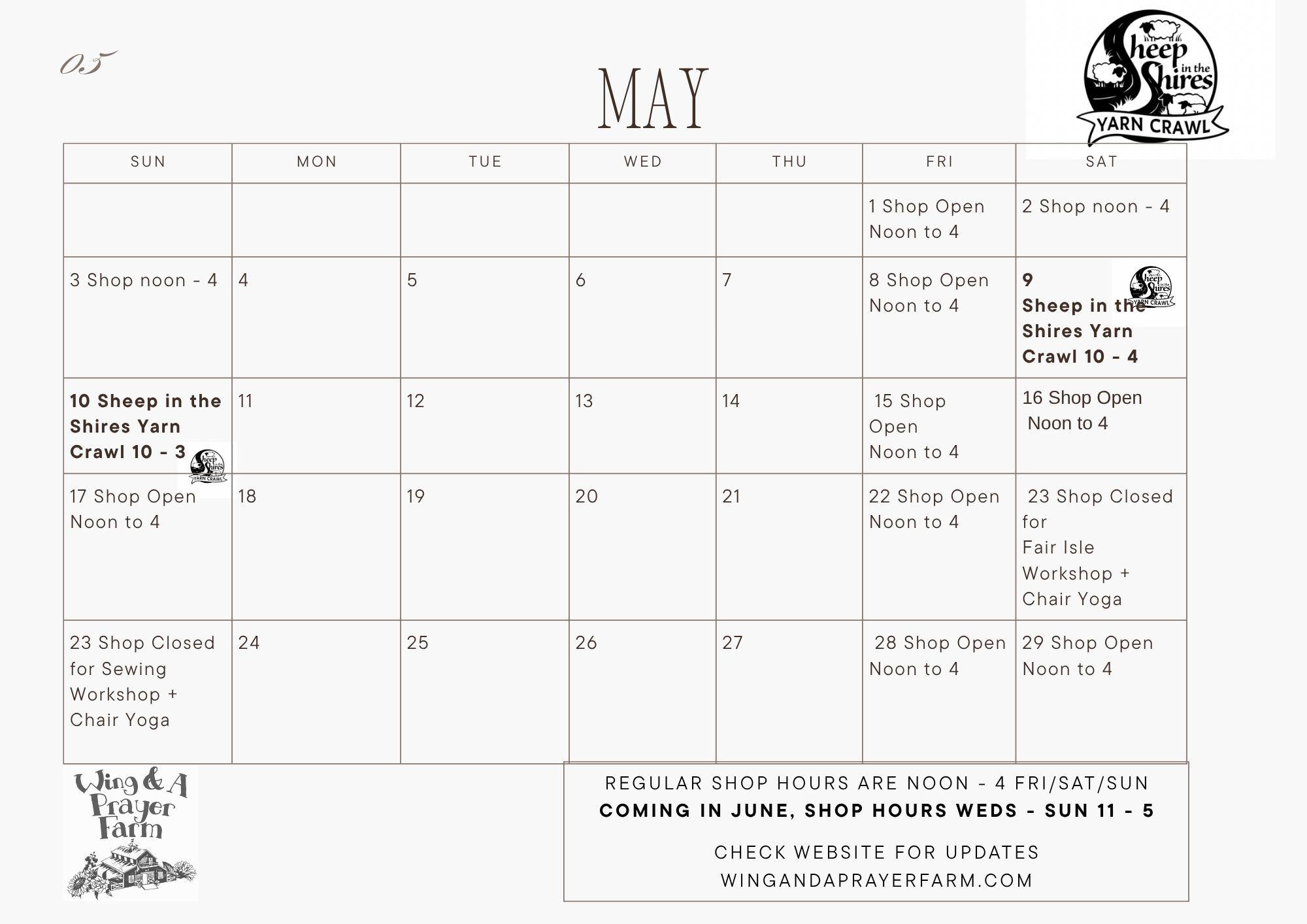 May Shop Hours