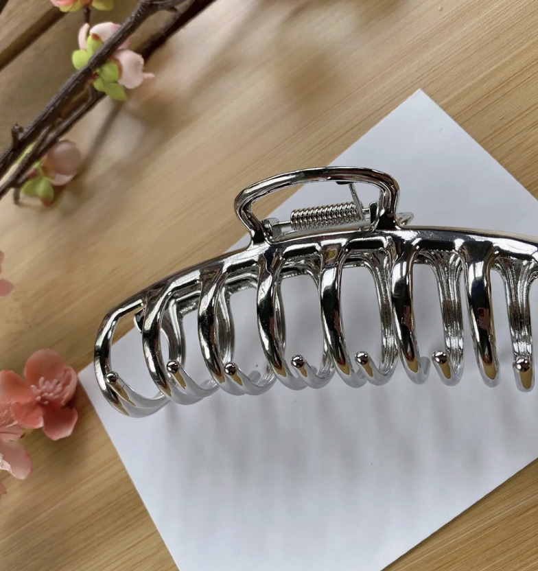 Large Hair Claw Clip, Thick Hair, Silver.png