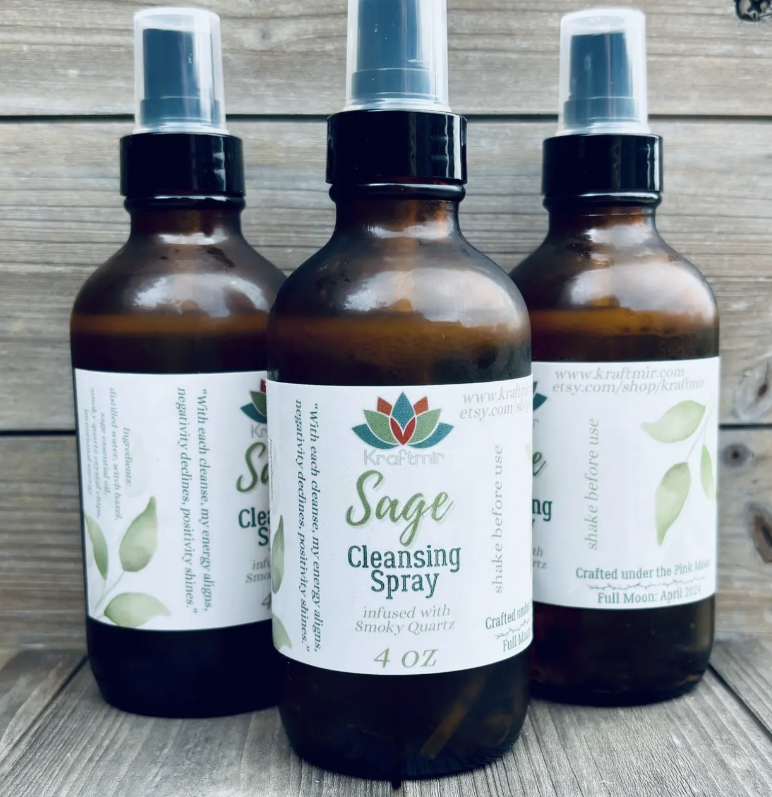 Sage Cleansing Spray Infused with Smoky Quartz Crystal Chips